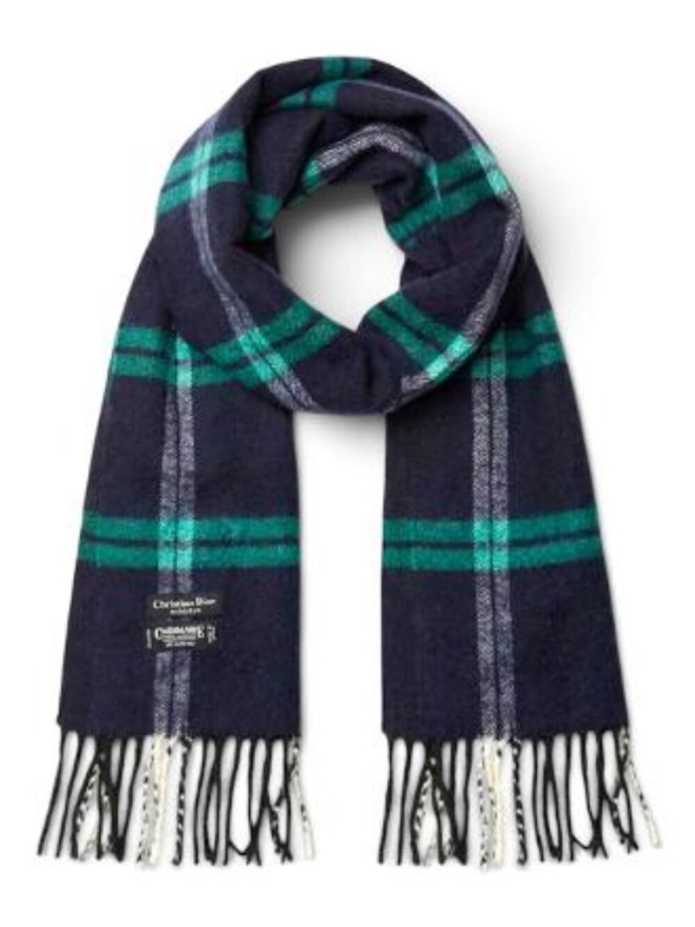 Christian Dior Monsieur Plaid Check Scarf Navy Blue/Green 11.5¨ x 54¨